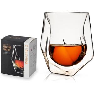 Viski Aerating Whiskey Tumbler, Whiskey Tasting Glass, Double Walled Snifter, Specialty Bourbon Tumbler, Clear Glass, Dishwasher Safe, 7 Oz, Set of 1