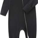 Hikido Baby Romper 100% Organic Cotton Pajamas One Piece Long Sleeve Zipper Footie Onesie for Baby (0-3 Months, Black)