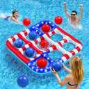 Pool Toys Games for Kids - Inflatable Outdoor Water Toys for Adults and Family Giant US Flag Floating Board Swimming Pool Game Float with 10 Balls Outdoor Beach Toy for Adults Teens Kids