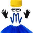 WISHTEN 5 PCS Halloween Costume for Kids Girls,Goggles/Beanie/Tutu Skirt/Suspenders/Gloves Halloween Costume Accessories, One Size