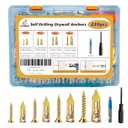 220pcs Self Drilling Drywall Anchors with Screws Kit- Heavy Duty Metal Expansion Bolts, 4 Sizes Sheetrock Anchors & Zinc Plated Steel Expansion Screws,No Drill Needed for TV Shelf Decor Frame Install