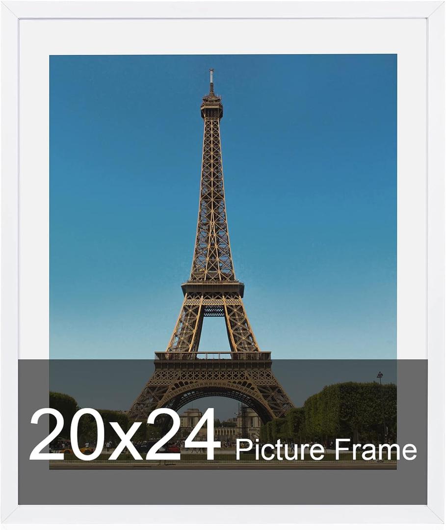20x24 Frame, 20x24 Picture Frame Matted to 16x20, Solid Wood Poster Frame-Horizontal and Vertical Wall Hanging for Home, Exhibition, Caffe(White)