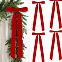 4 Pcs Rustic Large Velvet Bows Christmas Decorations - 23.6 x 8.66 Inch Vintage Ribbon Bow for Xmas Tree Topper Wreath Garland Fireplace Mantel Staircase Wedding Home Decor (4, Red)