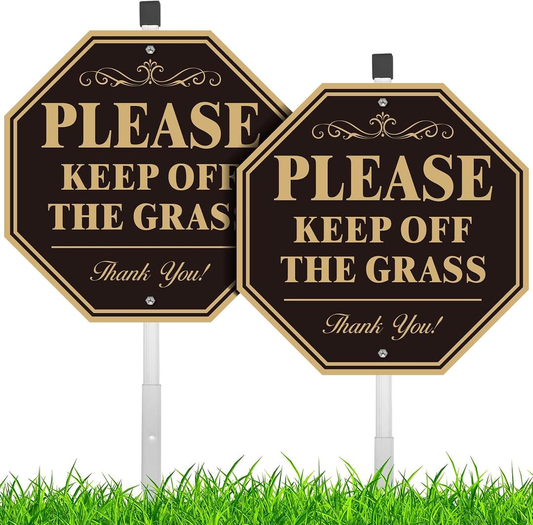 2 Pack Keep Off Grass Sign for Yard, Do Not Walk On Grass, 10''X10'' Sturdy Rust Free Aluminum Metal Signs With 28" Metal Stakes, No Dog Poop Lawn Signs, Fade Resistant, Weatherproof, Easy to Mount