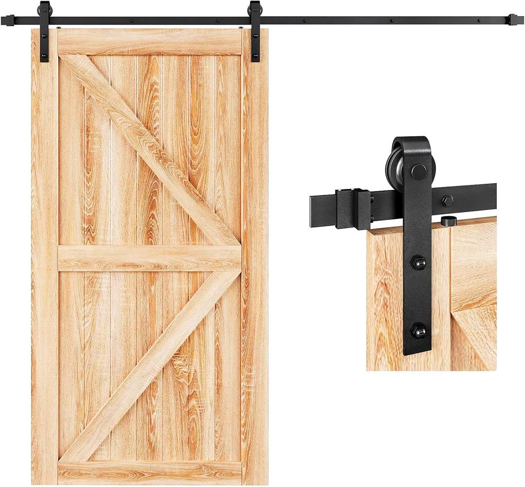 EaseLife 8 FT Sliding Barn Door Hardware Track Kit, Basic J Pulley, Slide Smoothly Quietly, Easy Install (8FT Track Kit for 40"~48" Wide Single Door)
