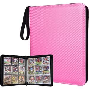 Portable 9-Pocket Trading Card Binder, Holds 1080 Cards with 60 Removable Sleeves Baseball Card Binder, Compact Card Album Organizer for Game & Sports Cards, Pink Color