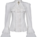 Mingyuezai Victorian Blouse Womens Gothic Pirate Shirt Vintage Long Sleeve Lotus Ruffle Tops XL
