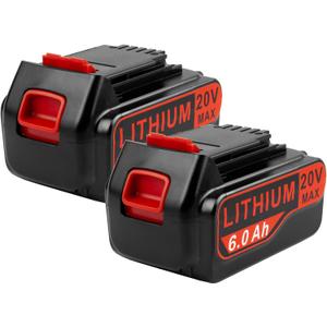 2 x Labtec 2-Pack 6Ah Max 20V Lithium Battery Replacement for Black & Decker ASL/BDC/LD/LC/LP Series, Compatible with LBXR20 LBXR20B LBXR20-OPE LBXR2020 LBXR20 LB20 LBX20 - High Capacity Cordless Tool