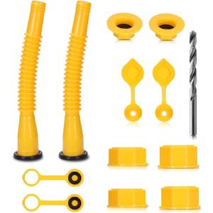 2 Pack Gas Can Spout Replacement Kit, Upgraded Leakproof Flexible Nozzles for 1/2/5/10 Gal Oil Cans, Fuel Can Spout Replacement with Vent Caps, Rubber Pad, Drill Bits