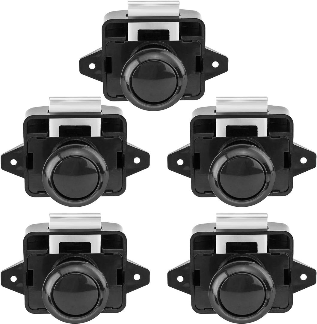 OCGIG 5 PCS Push Button Latch Cabinet Door Catch Keyless Cupboard Locks for RV Motorhome Camper Caravan (Black)
