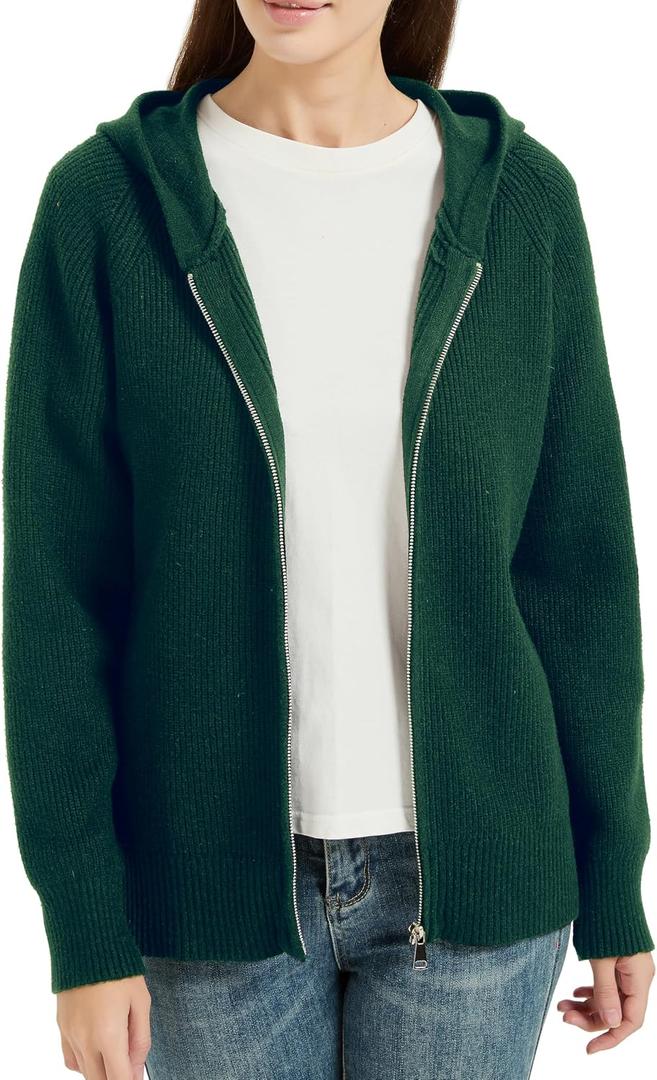 Tronjori Womens Zip up Hooded Cardigan Knitted Hoodies Raglan Sleeve Sweaters Jacket Outerwear Fall Winter (M)