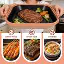 Microwave Grill Pan With Cover, Microwave Bacon Cooker, Portable Microwave Cookware For Grill Meat, Sandwich & Vegetable Dishwasher Safe (Square-Beige-Glass Lid)