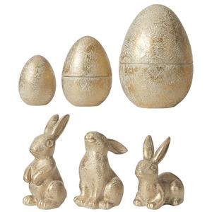 DN DECONATION 6PCS Easter Decorations with 3 Rabbits and 3 Nesting Easter Eggs, Small Gold Easter Bunny Figurines Decor, Spring Tabletop Decor Bunny Egg Statues, Vintage Decor, Gift