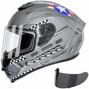 TRIANGLE Motorcycle Helmet for Adults, Full Face Motorcycle Helmet with Tinted and Clear Visor Meet Dot Approved