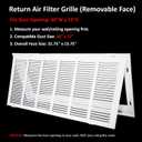 Steel Return Air Filter Grille,Return Vent Cover for Wall or Ceiling [Duct Opening Size] Removable Face/Door for 1 Inch Filters (30"W x 12"H Duct Opening)