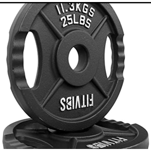Fitvids Olympic 1-Inch Cast Iron Plate Weight Plate for Strength Training and Weightlifting, Two Hole Style, 25LB Pair