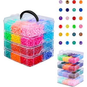 4800Pcs Pony Beads, 24 Colors Plastic Bead Bulk for Creating Bracelets Crafts Hair Beads Kandi Friendship Jewelry DIY Making, Craft Days Gifts, Boxed Easy to Store (24 Assorted Colors)