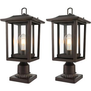 Beionxii Oil Rubbed Bronze Outdoor Post Lights 2 Pack, 19In Lamp Post Light Fixture for Outside with Pier Mount Base, Waterproof Aluminum Housing,ORB Column Mount Light(Hardwired 120V),BXA197-P-2P-ORB, Extra Large