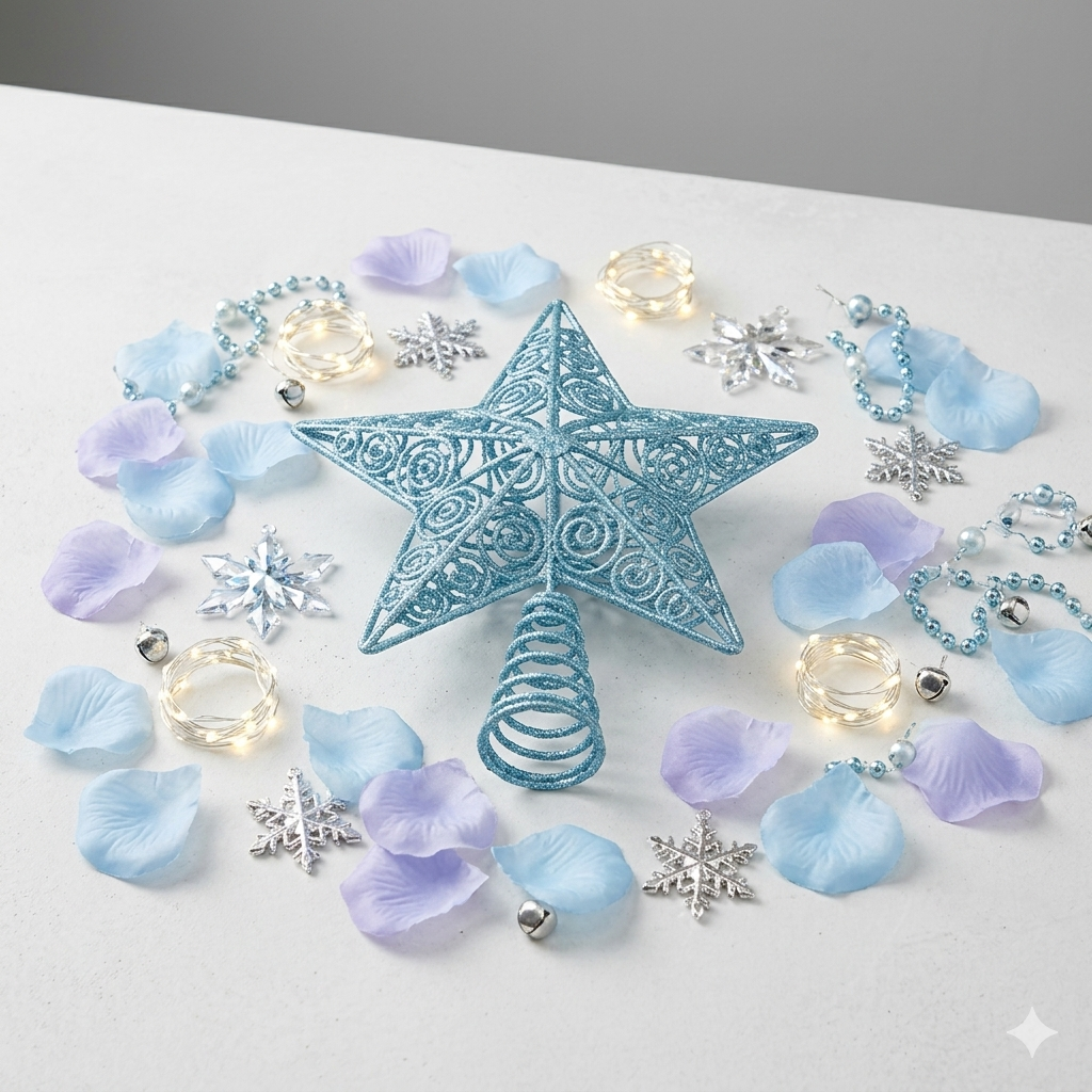 14.5cm Ice Blue Glitter Star Christmas Tree Topper Shatterproof for Christmas Tree Decorations Xmas Treetop Tree Crown Holiday Ornament