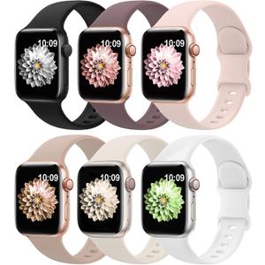 6 Pack Sport Bands Compatible with Apple Watch Band 38mm 40mm 41mm 42mm 44mm 45mm 49mm 46mm,Silicone Waterproof Strap for iWatch Apple Watch Series 11 10 9 Ultra 8 7 6 5 4 3 2 1 SE Women Men (Starlight/Pink Sand/Milk Tea/White/Smoke Violet/Black)