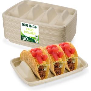 50 Pack Heavy Duty Disposable Fiesta Taco Holders, Taco Plates with 3 Dividers Serving for Party, Taco Stand for Taco Tuesday, Perfect for Taco Bar Supplies