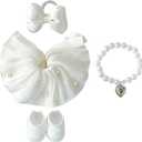 17cm Doll Clothes with La bu-u, High Fashion Dress Set, 17cm Doll Accessories, Set of 4 - Dress + Necklace + Bow Hair Accessory + Leather Shoes (Not Dolls) (White Set)