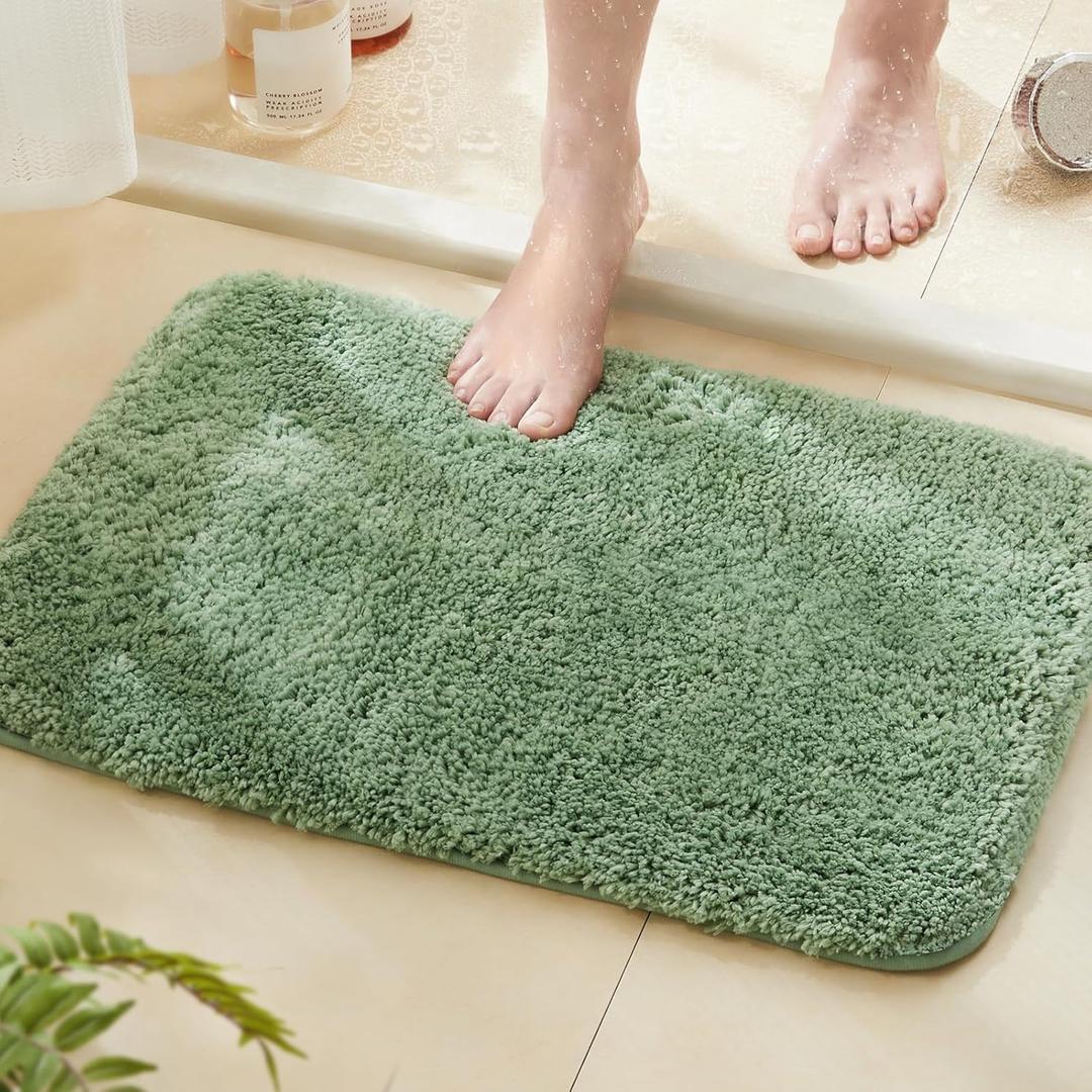 TECHMILLY Super Soft Shaggy Bathroom Rugs, Absorbent Thick Non Slip Microfiber Bath Rugs, Quick Dry Machine Washable Bath Mat for Bathroom Floor, Bathtub and Shower 17"x24" (Sage)