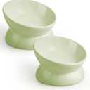 LoeJan Elevated Cat Food Bowl, 5 Oz Ceramic Raised and Tilted Water Bowl, Anti Vomiting and Protect Pets' Spines Dishes for Small Dog, Fat Faced Cat, Kitten (Green, 1 Pack)