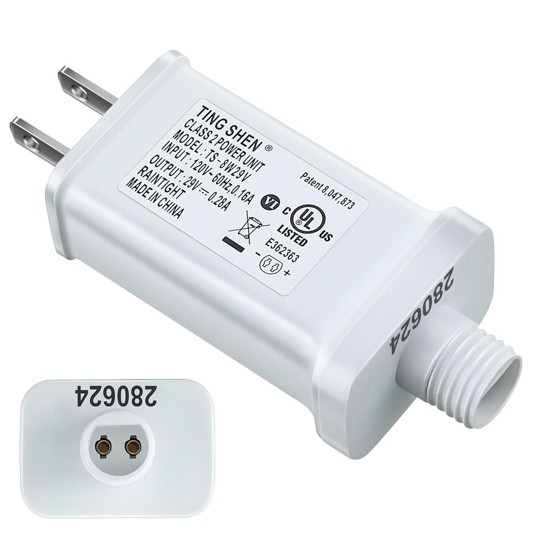 Enhon 29V LED Power Supply, UL Certified Transformer Replacement, Class 2 Power Supply, Low Voltage Transformer US Plug Adapter for Christmas Tree Light LED String Light, White (TS-8W29V)