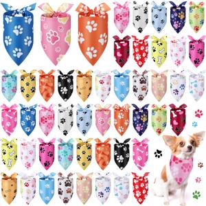 Abbylike 50 Pcs Paw Print Dog Bandanas Bulk Soft Triangle Scarves for Pets Party Costume Doggie Walking Photo Props Bibs for Pets Shops Adoption Events Halloween Party Gifts(25.6 x 17.7 x 17.7 Inch)