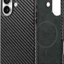 TUCCH PU Leather Case for iPhone 16 (6.1") 2024, Protective Magnetic Shockproof Slim Anti-Slip Phone Case Cover [Wireless Charging][Anti-Fingerprint] Compatible with iPhone 16, Black Carbon Fiber