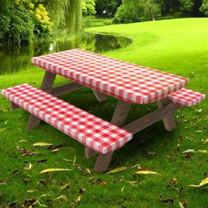 UMINEUX Picnic Table Cover with Bench Covers Fitted Table Clothes for 6 Foot Rectangle Tables Vinyl Flannel Backing with Elastic Edge -for Outdoor/Indoor Party&Dining (30x72 Inch, 3-Pieces, Red Plaid)