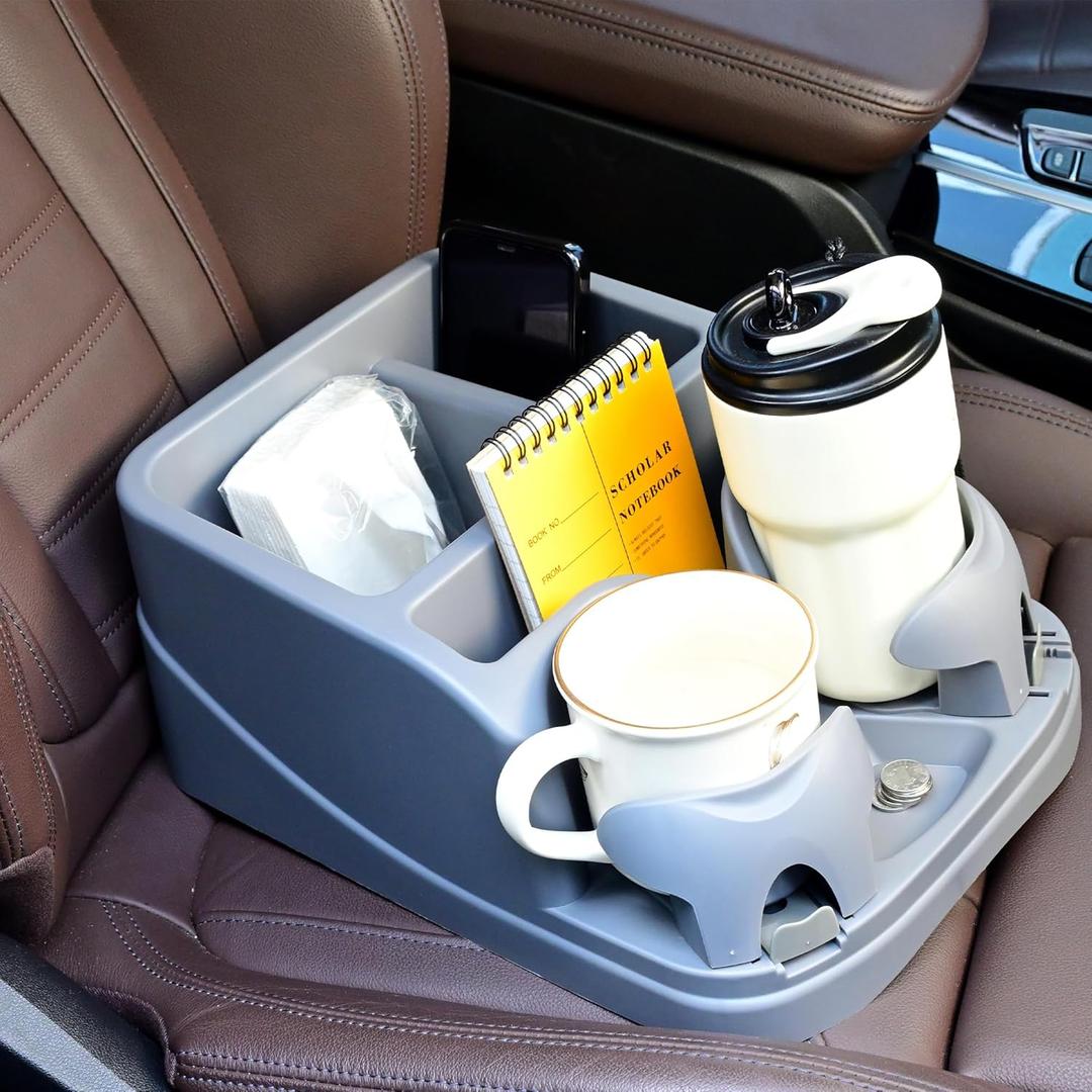 Center Console for Cars, Car Center Console Organizer, Console Cup Holder for Trucks, Floor Cup Holder for Truck, Minivans, Suvs, Vehicle Organizer (Gray) (Grey)