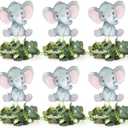 6 Sets Elephant Baby Shower Table Centerpieces with Eucalyptus Wreath Wood Slices Baby Shower Decorations Table Toppers for Boys Girl Pink Elephant Theme Birthday Party Supplies