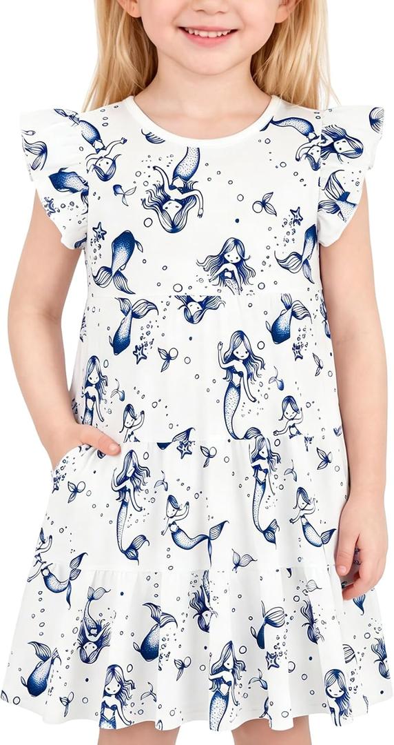 Girls' Casual Dress,Soft Cotton Kids Short Sleeve,Breathable A-Line Teen Sundress Size 2T 3T 4T 5 6 7 8 9 10 12 13