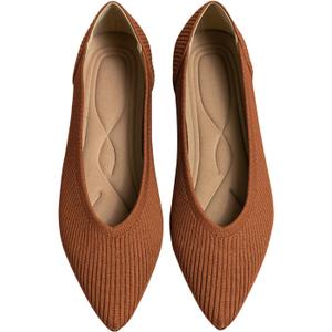 TINGRISE Women's Flats Shoes Pointed Toe Knit Ballet Comfortable Dressy Slip On Flat Brown US7