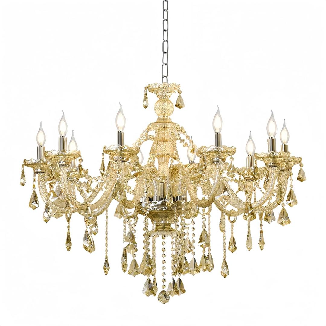 Durahonn Cognac K9 Crystal Chandeliers Lighting Fixture10 Lights, Classic Vintage Crystal Candle Chandelier, E12 Crystal Pendant Light Fixtures for Home Store Hallway (10 Lights)