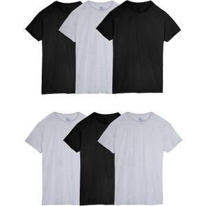 Fruit of The Loom Men's Crew Tee Undershirts, Moisture Wicking & Tag Free,(Large, Black/Grey - 6 Pack)