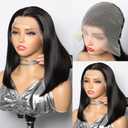 Bob Wig Human Hair Full 13x6 HD Lace Front Wigs Human Hair 180% Density Pre Plucked Pre Cut 100% Brazilian Virgin Real Hair Glueless Wigs for Black Women - 12 Inch 13x6 Bob Wig Natural Black