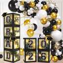 DAZONGE 2026 Graduation Decorations Black and Gold - Set of 4 Grad Boxes with 139pcs Balloon Arch Garland Kit & 4 Light Strings - So Proud of You 2026 Graduation Party Decorations for Any Grades