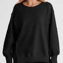 SHEWIN Womens Oversized Reverse Seam Sweatshirt Casual Long Sleeve Pullover Tops Lightweight Loose Crewneck Sweatshirts (Black, S)