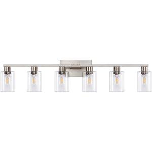 6-Light Bathroom Light Fixtures, Vanity with Clear Glass, Brushed Nickel Lighting Fixtures Over Mirror, 42inch Large Lights for Bathroom