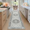 2x8 Machine Washable Non-Slip Rug & Mat - Soft Faux Wool & Polyester, Boho Stain-Resistant Indoor Carpet for Bathroom, Hallway, Kitchen, Entryway, Laundry, Living Room, Low Pile, High Traffic (Grey)