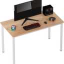 Need Large Computer Desk, 47 Inch Study Student Writing Desk, Simple Style PC Workstation with White Metal Frame for Home Bedroom, Teak (Teak+white)