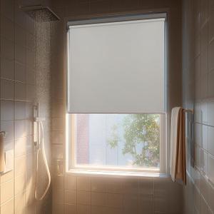HESTIA No Drill Cordless Blackout Roller Shades Screwless Waterproof Shower Window Blinds, Auto-Retraction Easy Install Blind for Bathroom/Kitchen/Office/Exterior, White, 26.5" W x 54" H