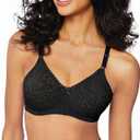 Bali Women's Underwire Lace Bra, Lace 'N Smooth Bras for Women, Stay-in-Place Straps, Full Coverage (Black, L)