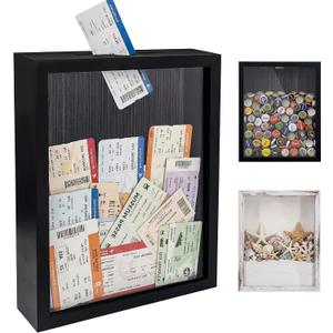 GraduationMall 8x10 Top Loading Shadow Box Frame with HD Glass,Wood Display Case with Slot,1.25 inches Interior Depth,Ideal for Wine Bottle Caps,Tickets,Shells,Stamps and More,Black