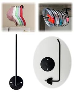 ASENAME Hat Organizer for Wall， Cap Holder Organizer， Cabinet Glass Lid Holder, Wall Mounted Swivel Cup Lid Storage Rack, Baseball Cap Rack (Round 1 PCS)