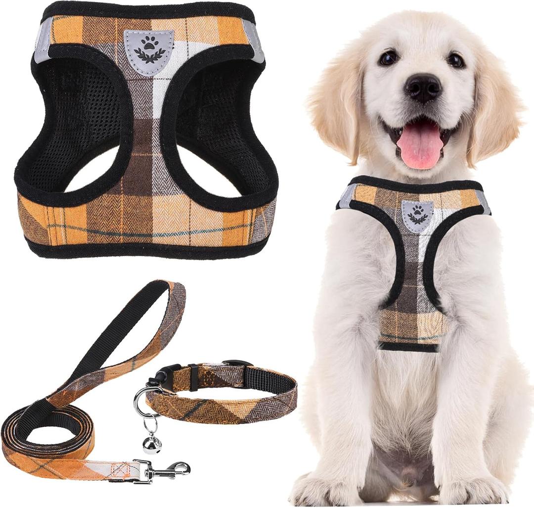 PUPTECK Adjustable Dog Harness Collar and Leash Set Step in No Pull Pet Harness for Small Medium Dogs Puppy and Cats Outdoor Walking Running, Soft Mesh Padded Reflective Vest Harnesses, Orange XS (XS (CHEST 13"-14.5"))