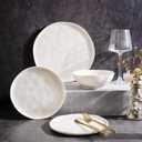 LERATIO Ceramic Dinnerware Sets for 4,Porcelain Plates and Bowls Sets with Wavy Edge,Microwave & Dishwasher & Oven Safe,Light Weight & Scratch Resistant Dishes Sets-Service for 4 (12pcs)-White (Modern-Peal White)